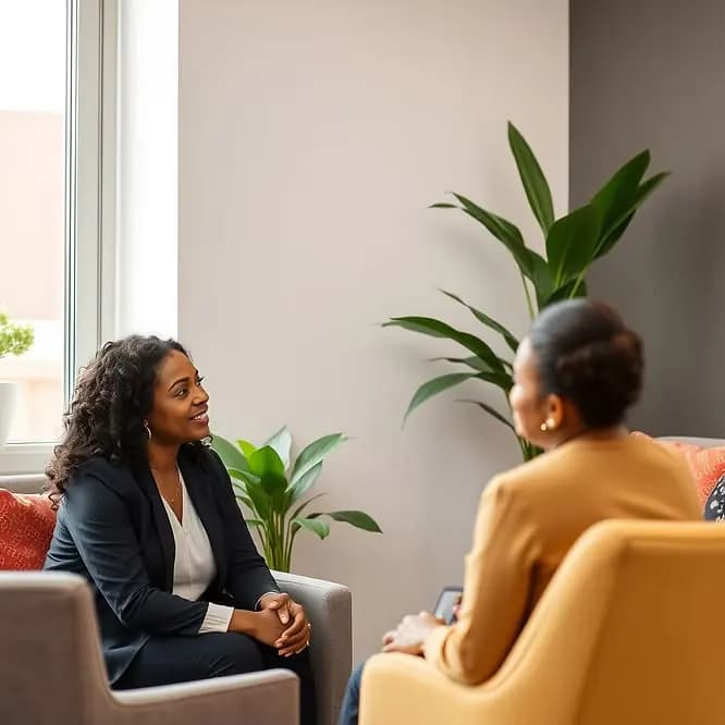 A bright consultation room with plants